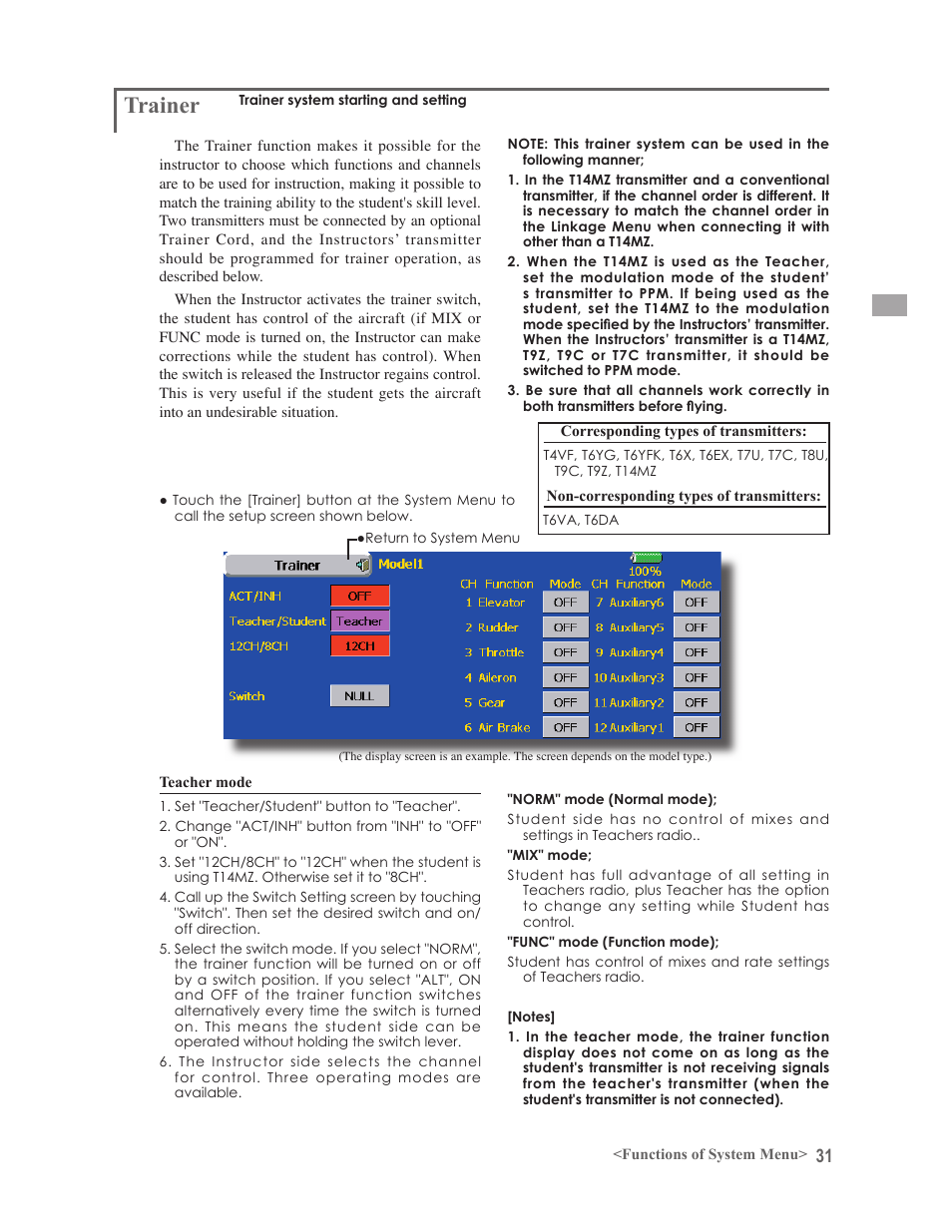 Trainer | Futaba 14MZ User Manual | Page 31 / 127