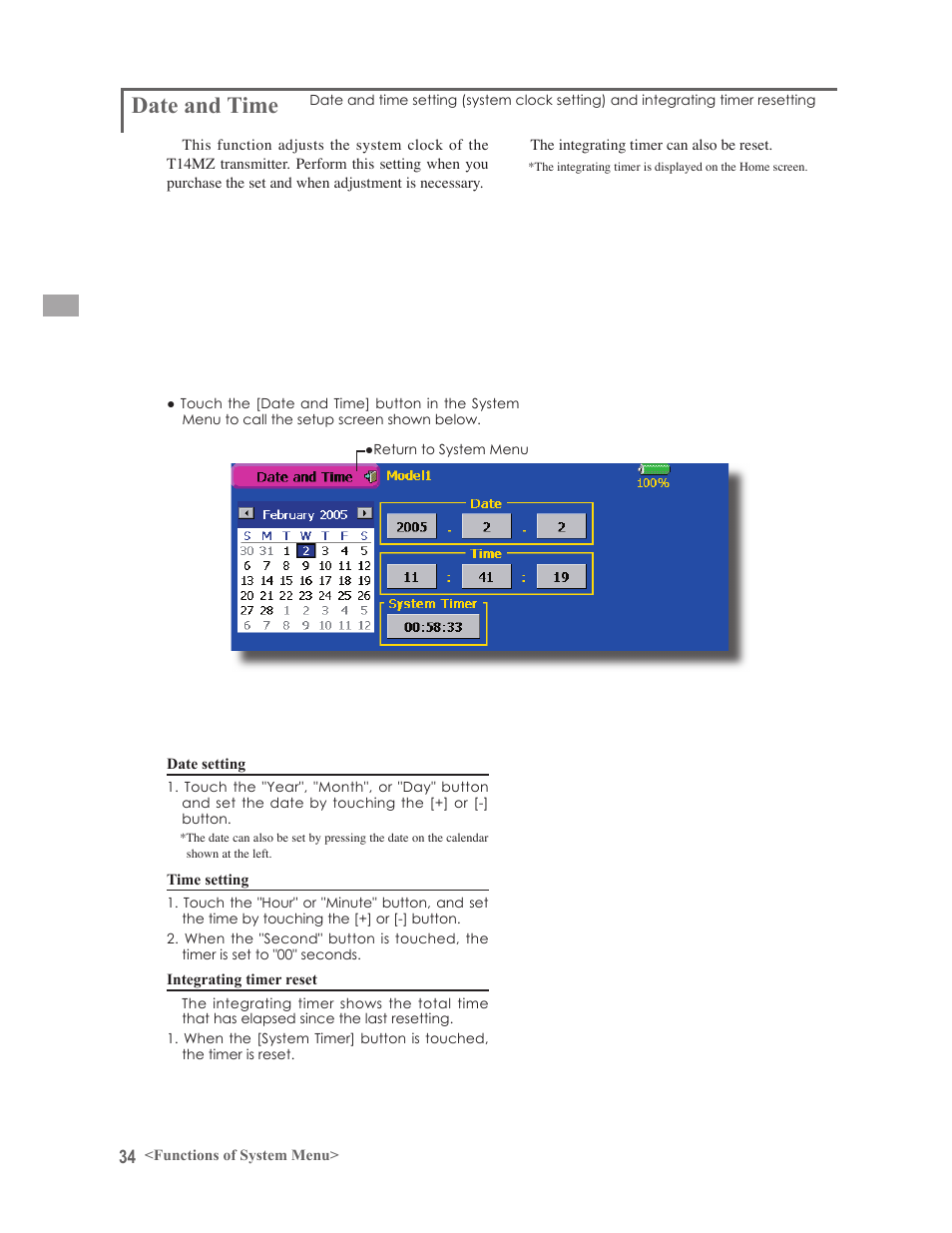 Date and time | Futaba 14MZ User Manual | Page 34 / 127