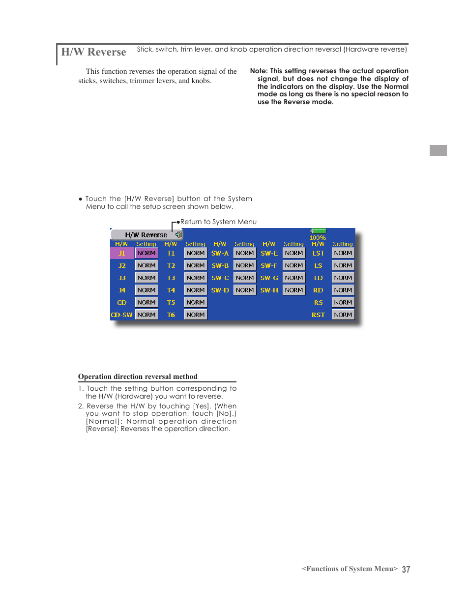 H/w reverse | Futaba 14MZ User Manual | Page 37 / 127