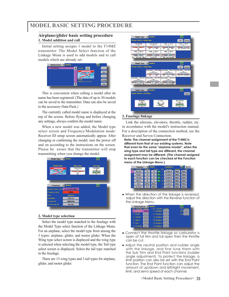 Model basic setting procedure | Futaba 14MZ User Manual | Page 39 / 127