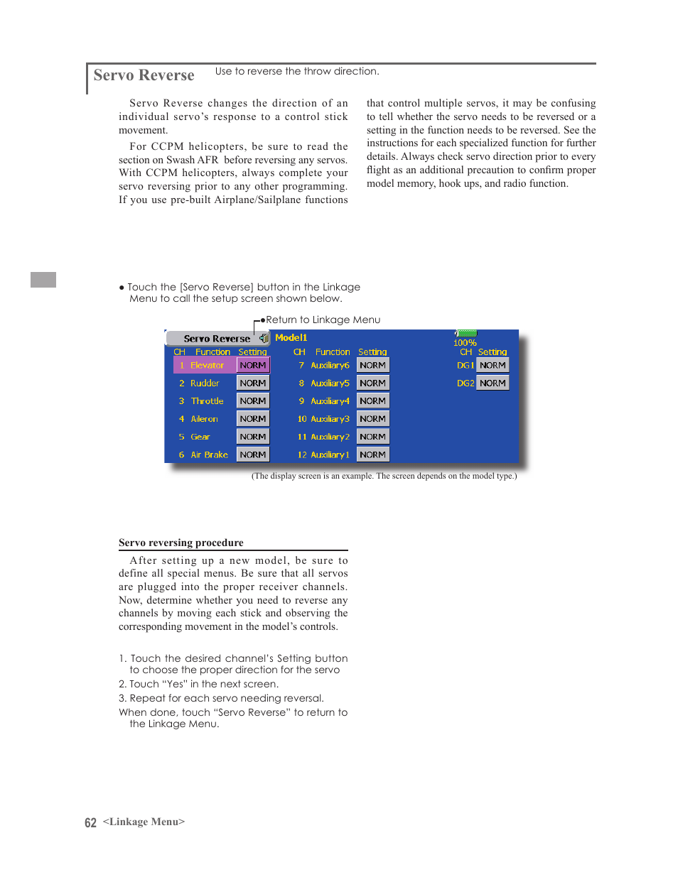 Servo reverse | Futaba 14MZ User Manual | Page 62 / 127