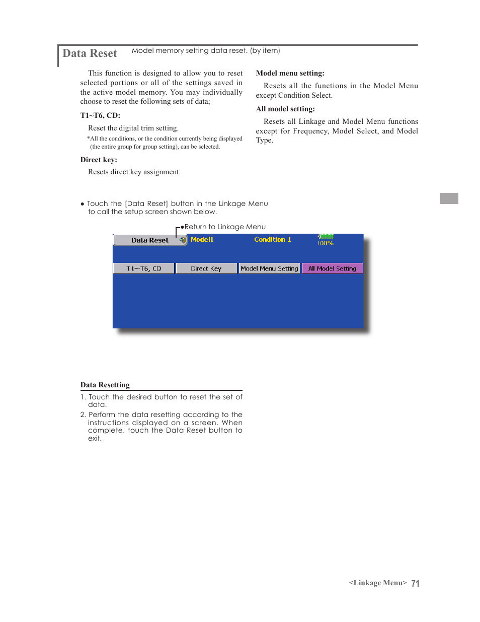 Data reset | Futaba 14MZ User Manual | Page 71 / 127