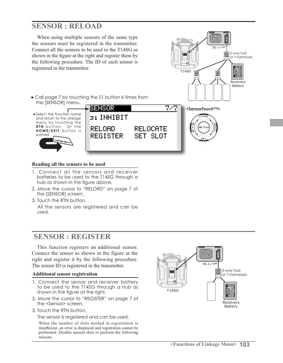 Sensor : reload sensor : register | Futaba 14SG 2.4GHz User Manual | Page 104 / 169