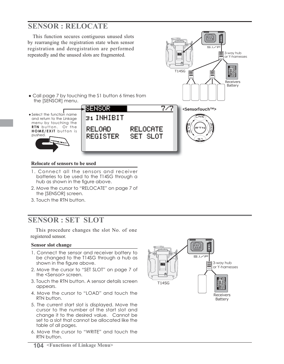 Sensor : relocate sensor : set slot | Futaba 14SG 2.4GHz User Manual | Page 105 / 169