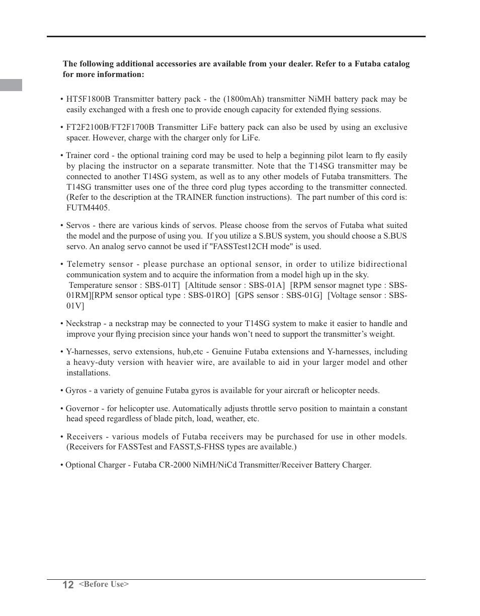 Futaba 14SG 2.4GHz User Manual | Page 13 / 169