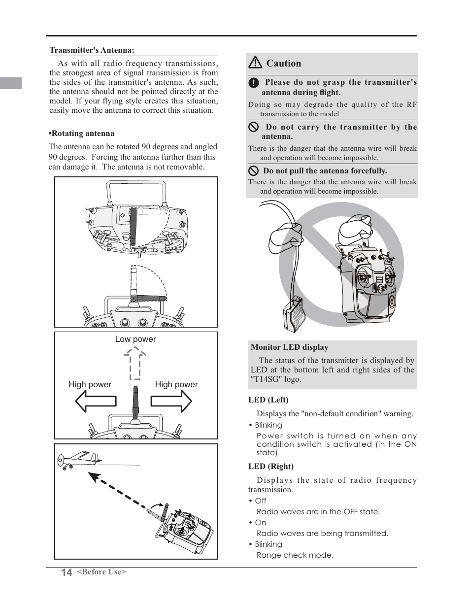 Caution | Futaba 14SG 2.4GHz User Manual | Page 15 / 169