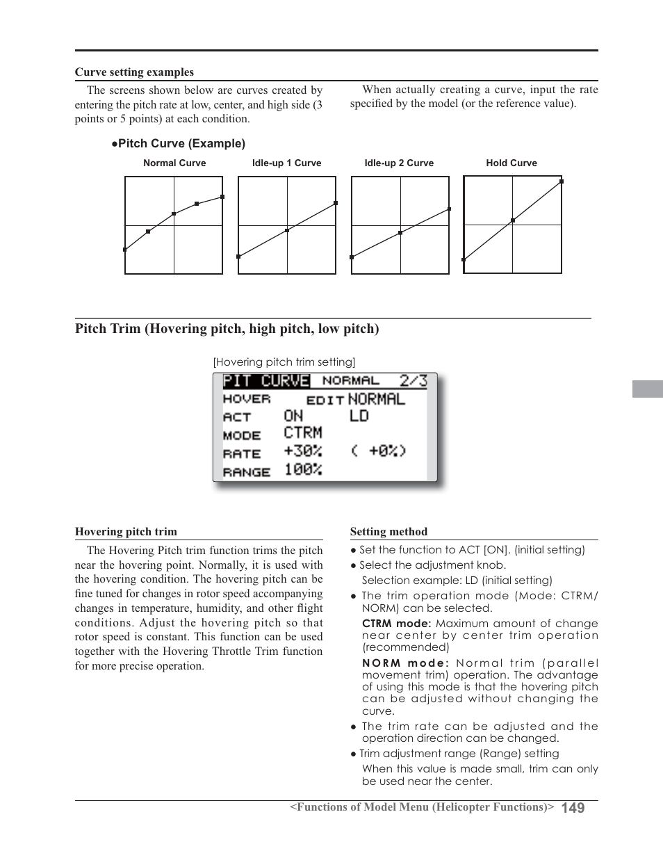 Pitch trim (hovering pitch, high pitch, low pitch) | Futaba 14SG 2.4GHz User Manual | Page 150 / 169