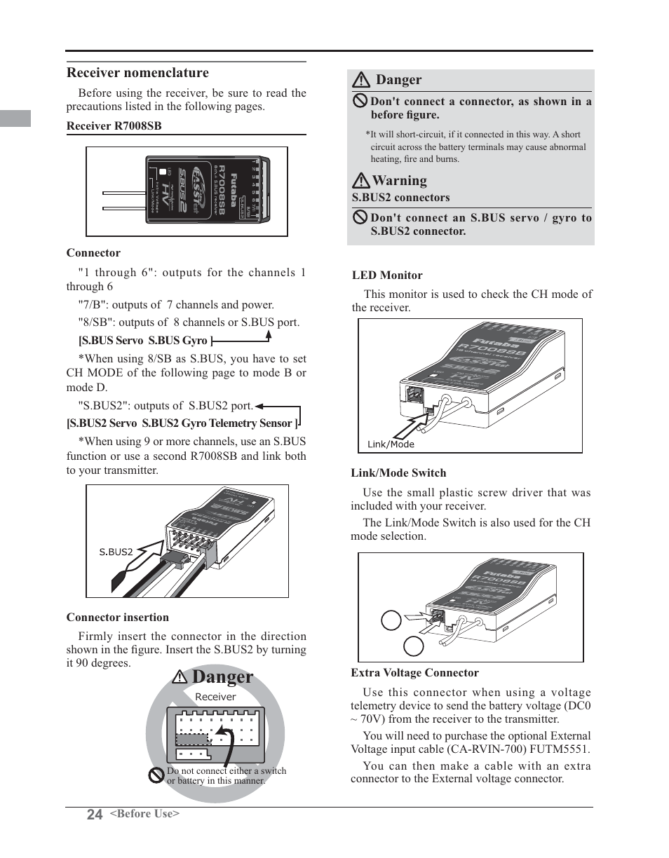 Danger | Futaba 14SG 2.4GHz User Manual | Page 25 / 169