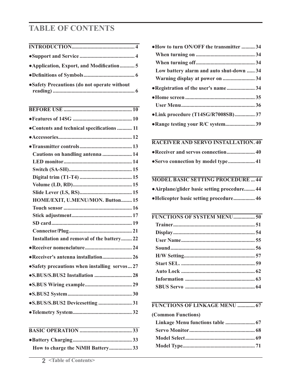 Futaba 14SG 2.4GHz User Manual | Page 3 / 169