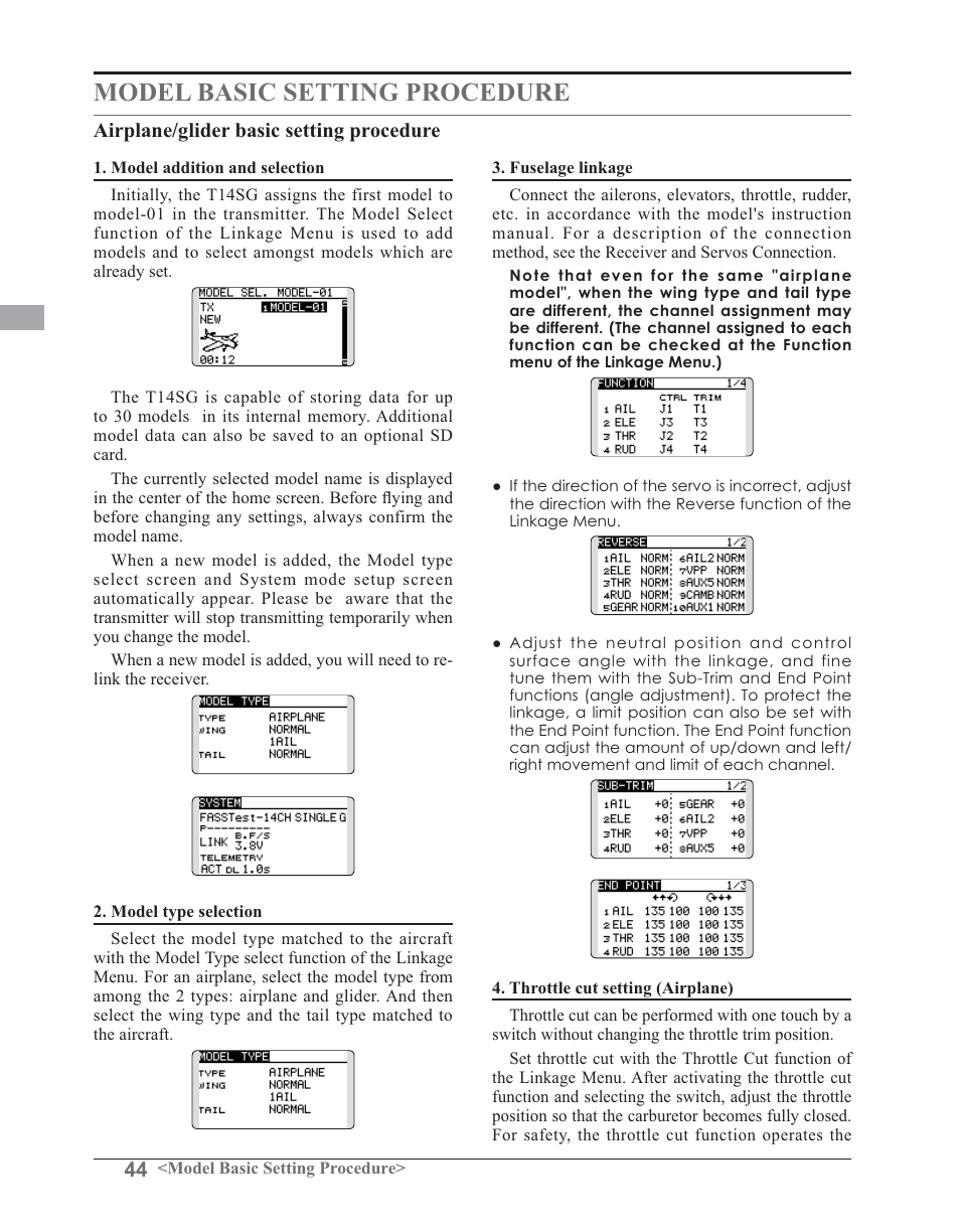 Model basic setting procedure | Futaba 14SG 2.4GHz User Manual | Page 45 / 169