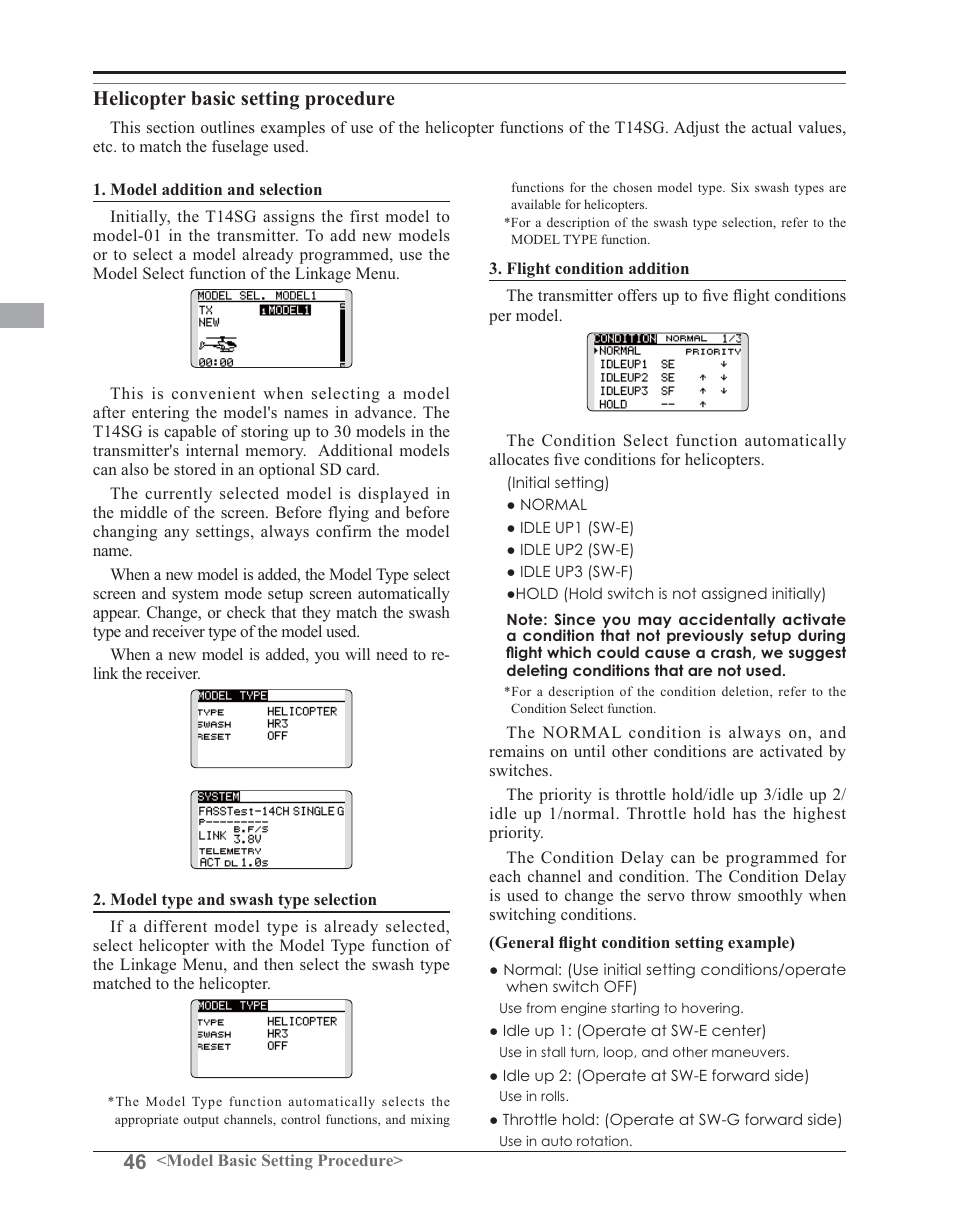 Helicopter basic setting procedure | Futaba 14SG 2.4GHz User Manual | Page 47 / 169