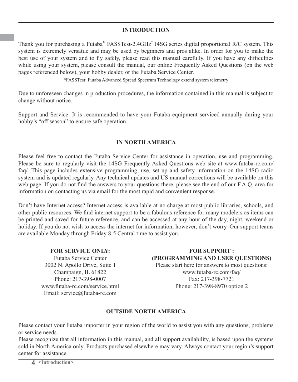 Futaba 14SG 2.4GHz User Manual | Page 5 / 169