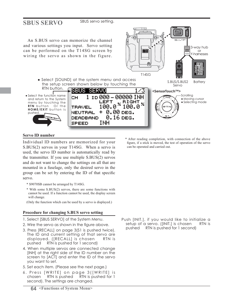 Sbus servo | Futaba 14SG 2.4GHz User Manual | Page 65 / 169