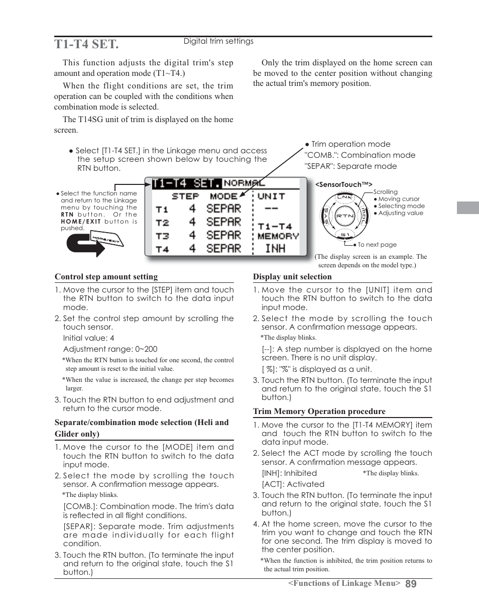 T1-t4 set | Futaba 14SG 2.4GHz User Manual | Page 90 / 169