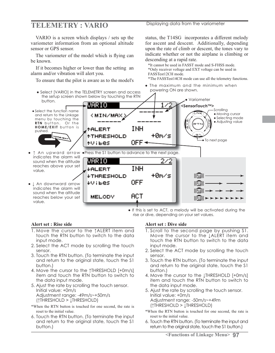 Telemetry : vario | Futaba 14SG 2.4GHz User Manual | Page 98 / 169