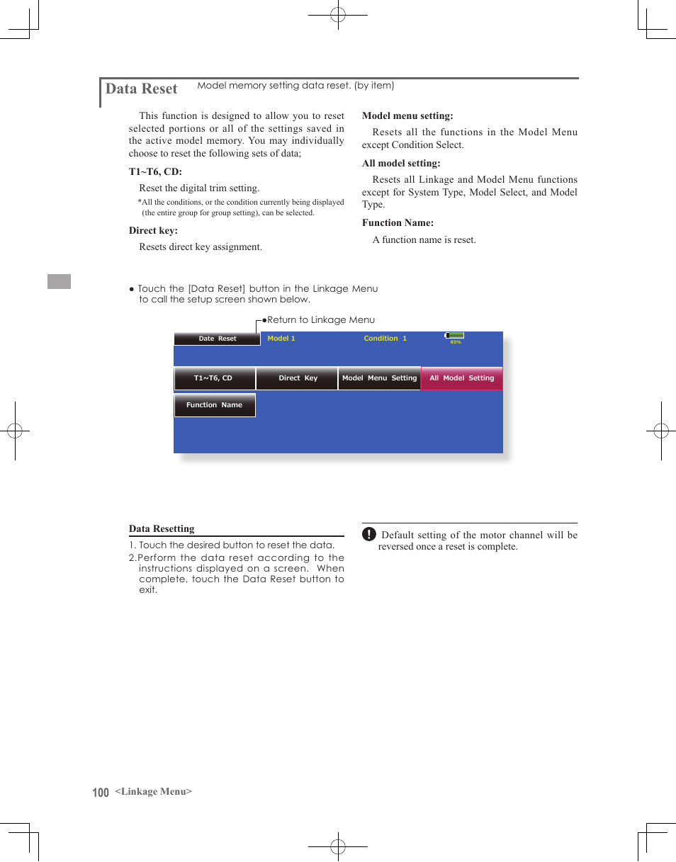 Data reset | Futaba 18MZ 2.4GHz User Manual | Page 100 / 164