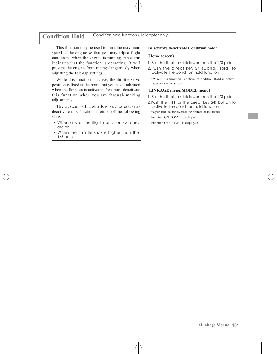 Condition hold | Futaba 18MZ 2.4GHz User Manual | Page 101 / 164