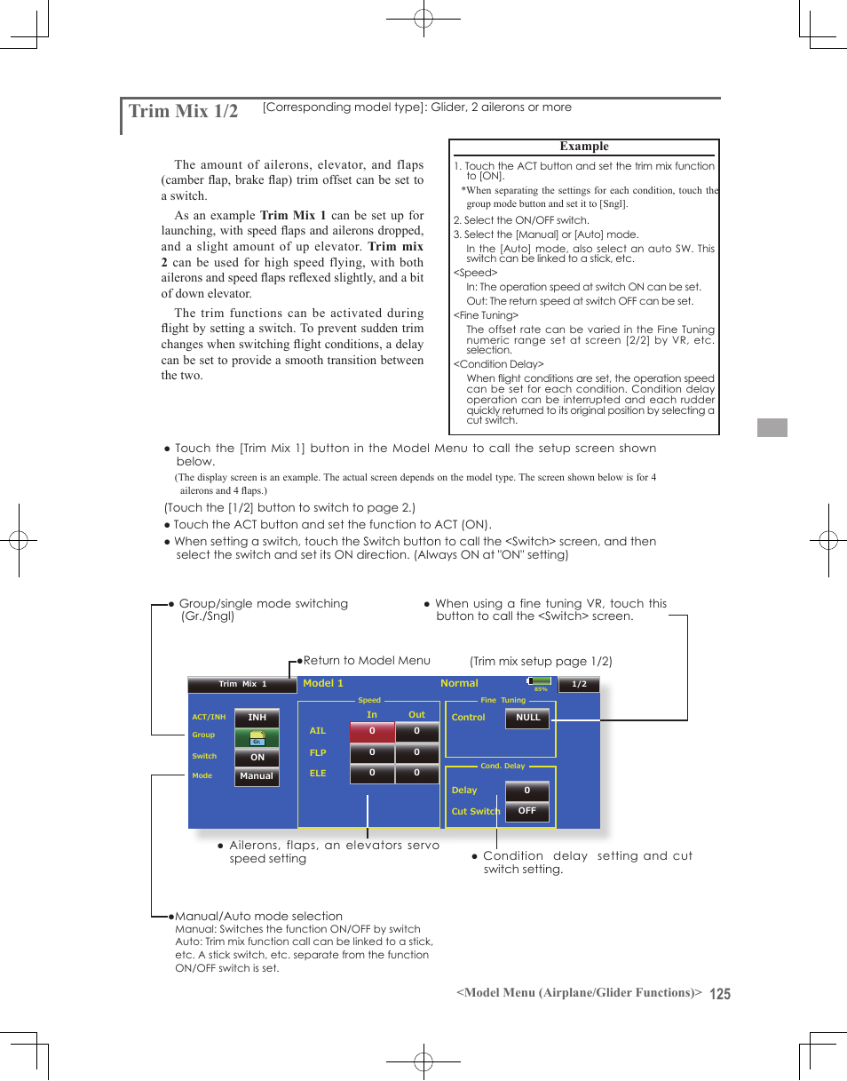 Trim mix 1/2 | Futaba 18MZ 2.4GHz User Manual | Page 125 / 164