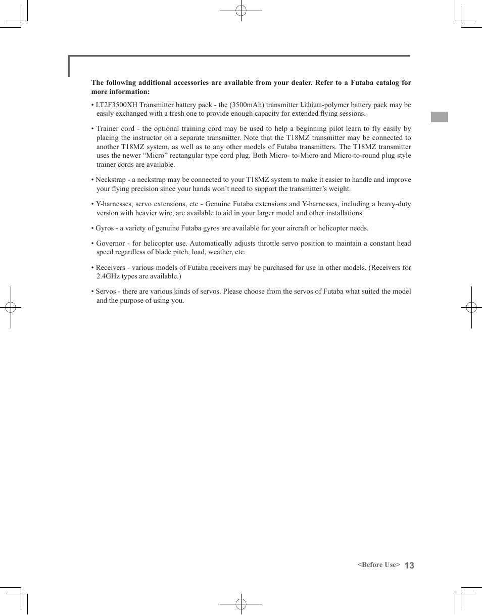 Futaba 18MZ 2.4GHz User Manual | Page 13 / 164