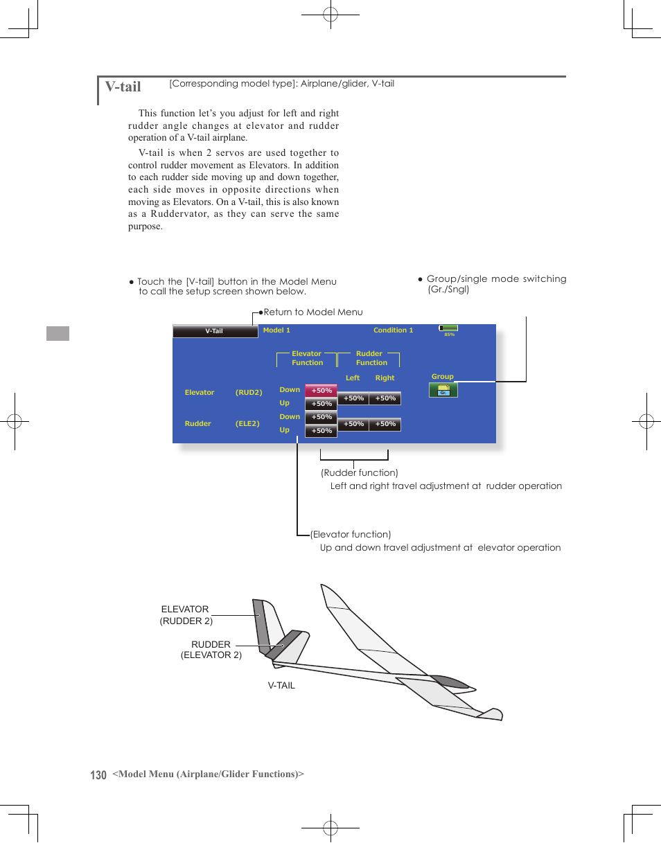V-tail | Futaba 18MZ 2.4GHz User Manual | Page 130 / 164