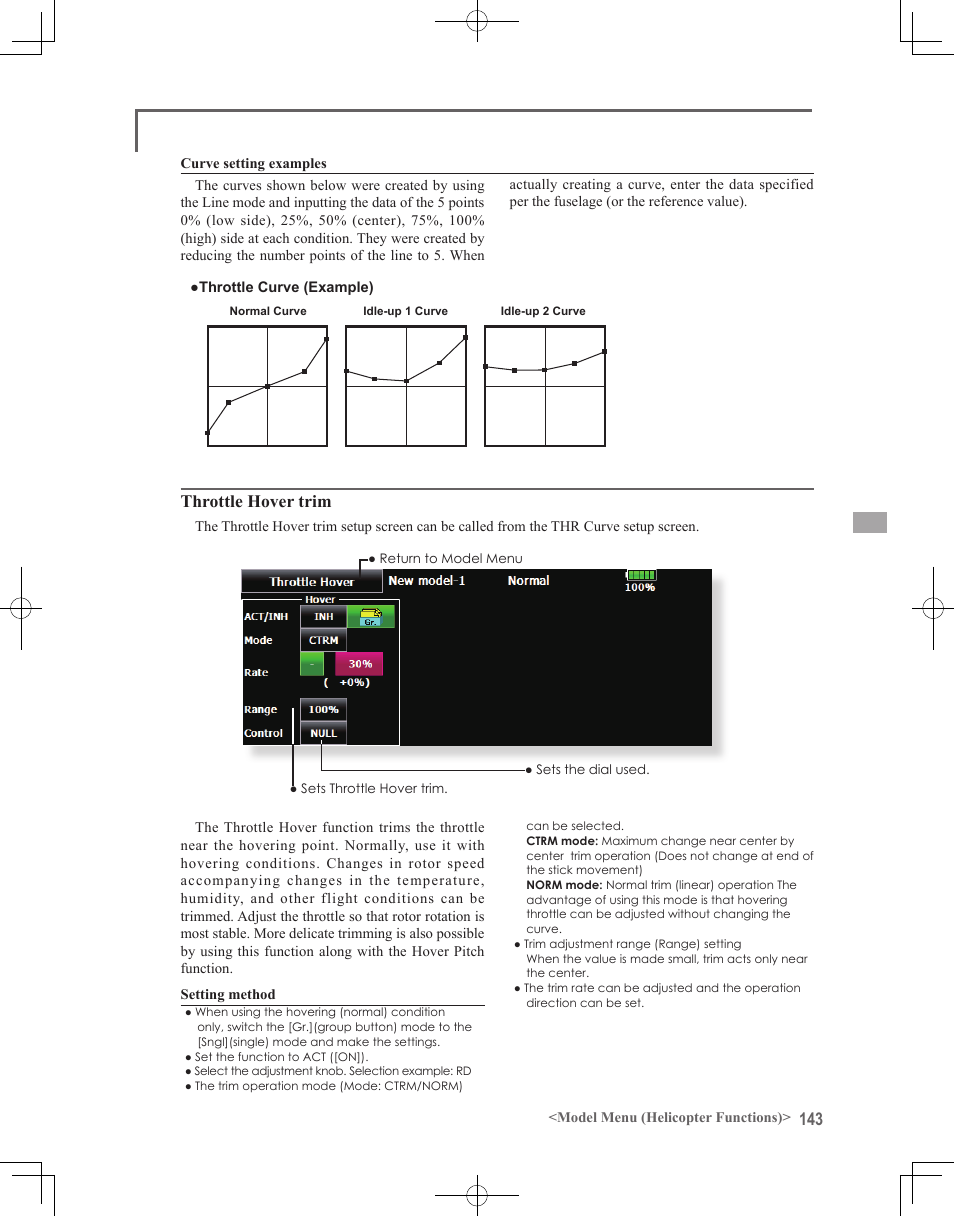 Throttle hover trim | Futaba 18MZ 2.4GHz User Manual | Page 143 / 164