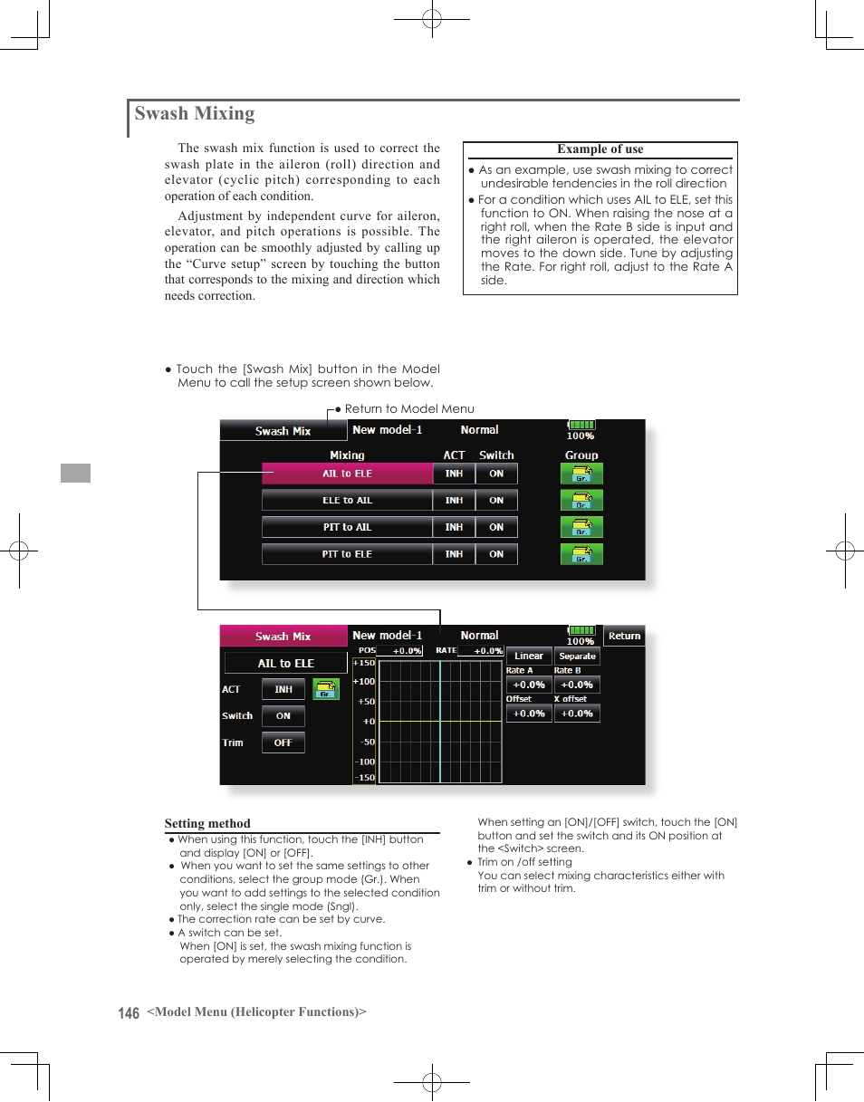 Swash mixing | Futaba 18MZ 2.4GHz User Manual | Page 146 / 164