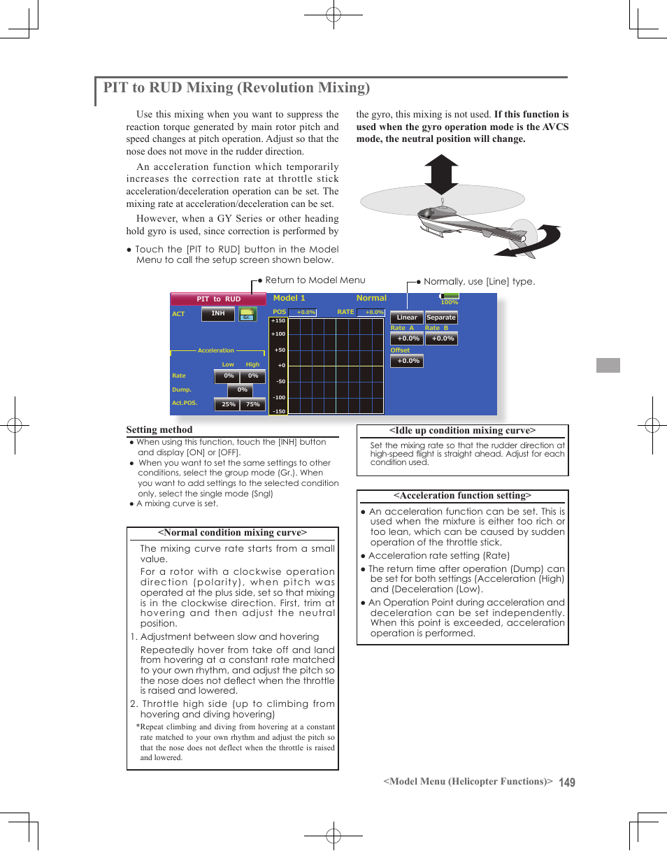 Pit to rud mixing (revolution mixing) | Futaba 18MZ 2.4GHz User Manual | Page 149 / 164