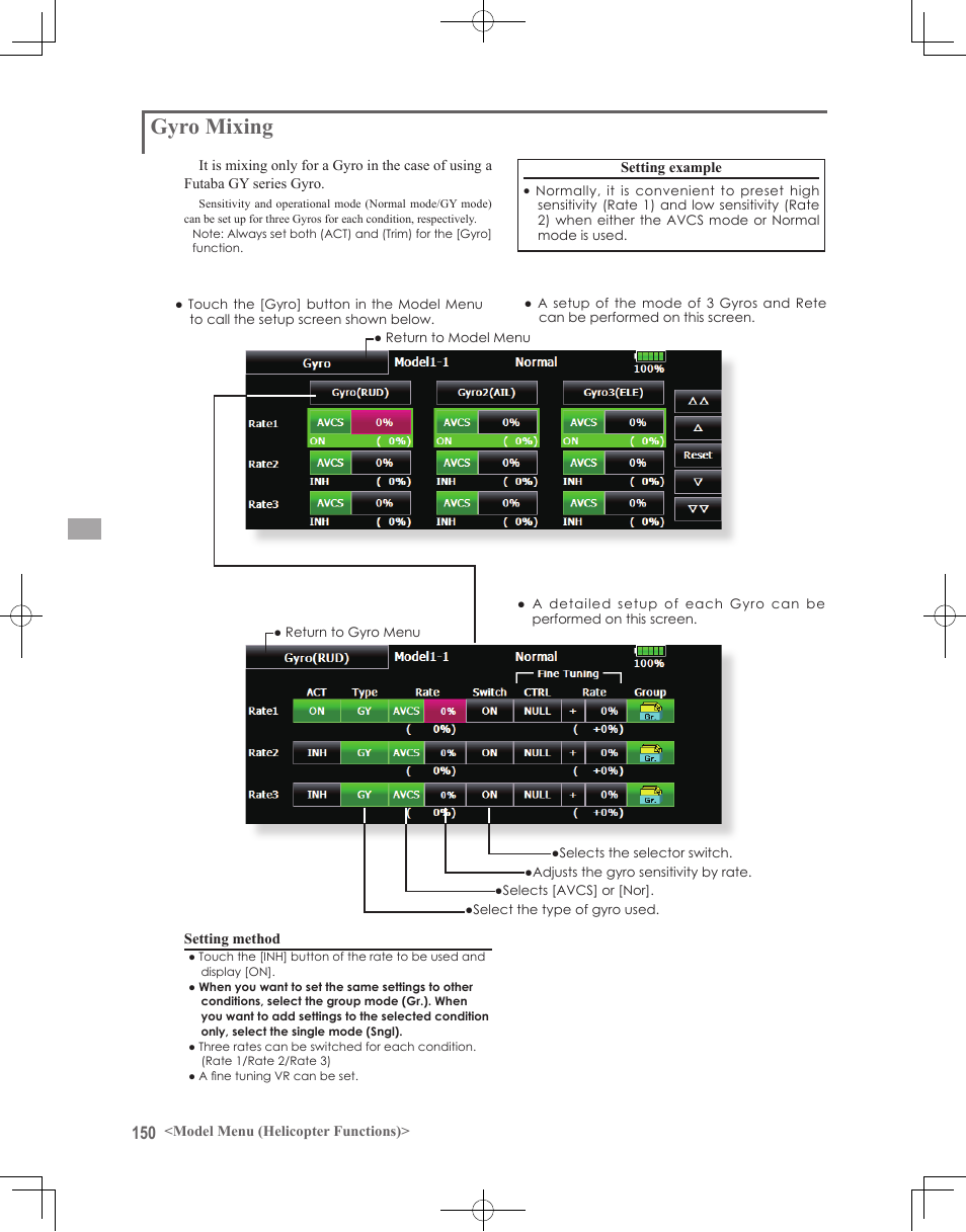 Gyro mixing | Futaba 18MZ 2.4GHz User Manual | Page 150 / 164