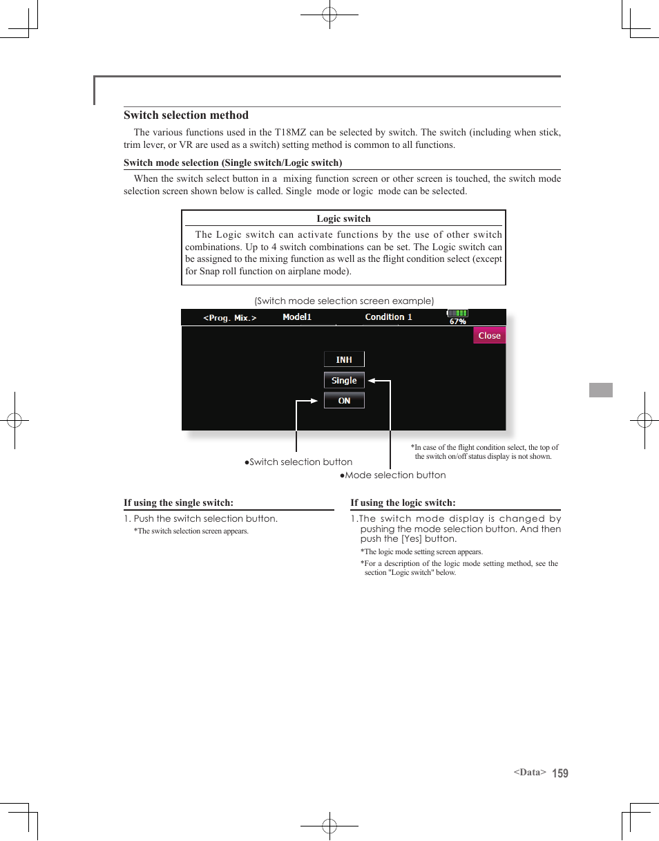 Switch selection method | Futaba 18MZ 2.4GHz User Manual | Page 159 / 164