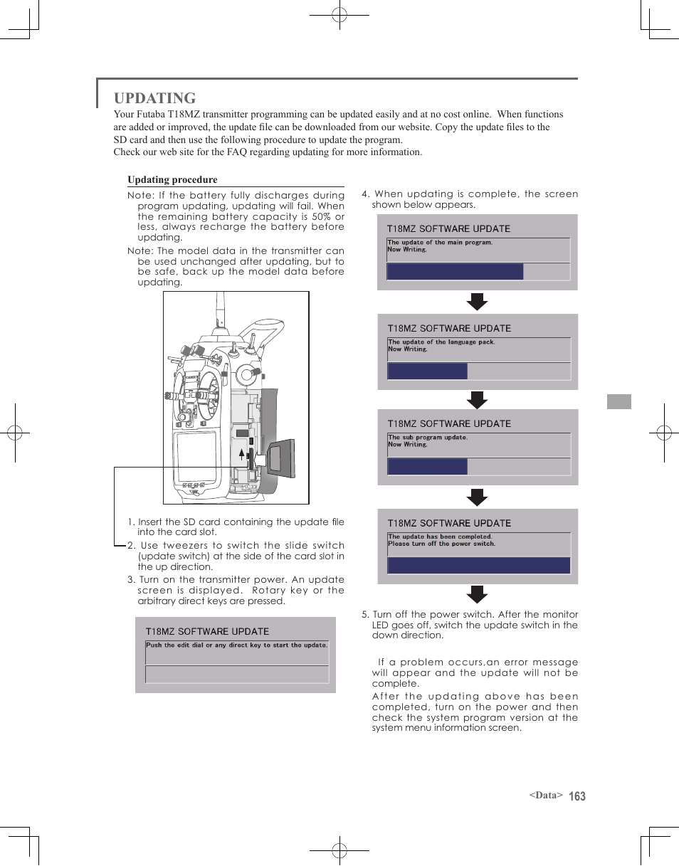 Updating | Futaba 18MZ 2.4GHz User Manual | Page 163 / 164