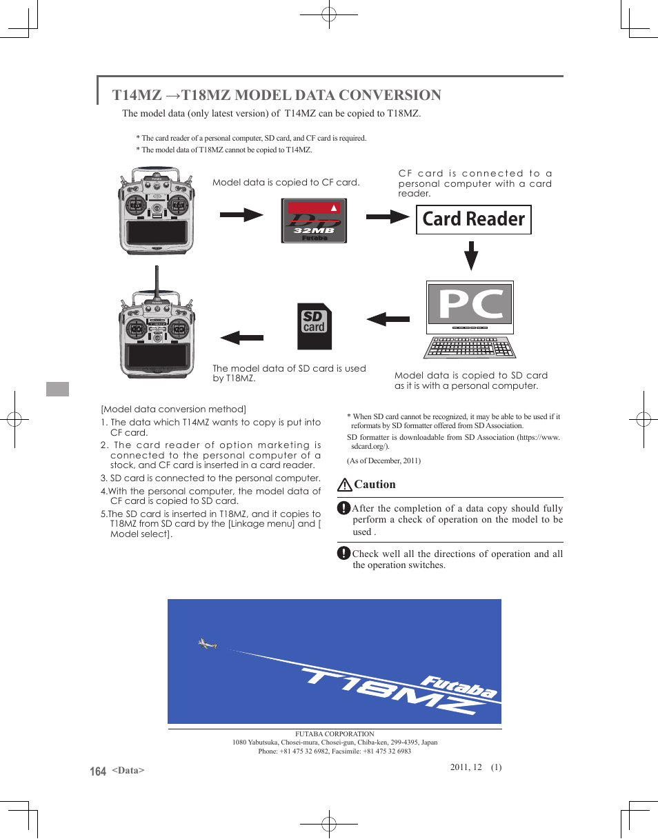 Card reader, T14mz →t18mz model data conversion, Card | Futaba 18MZ 2.4GHz User Manual | Page 164 / 164