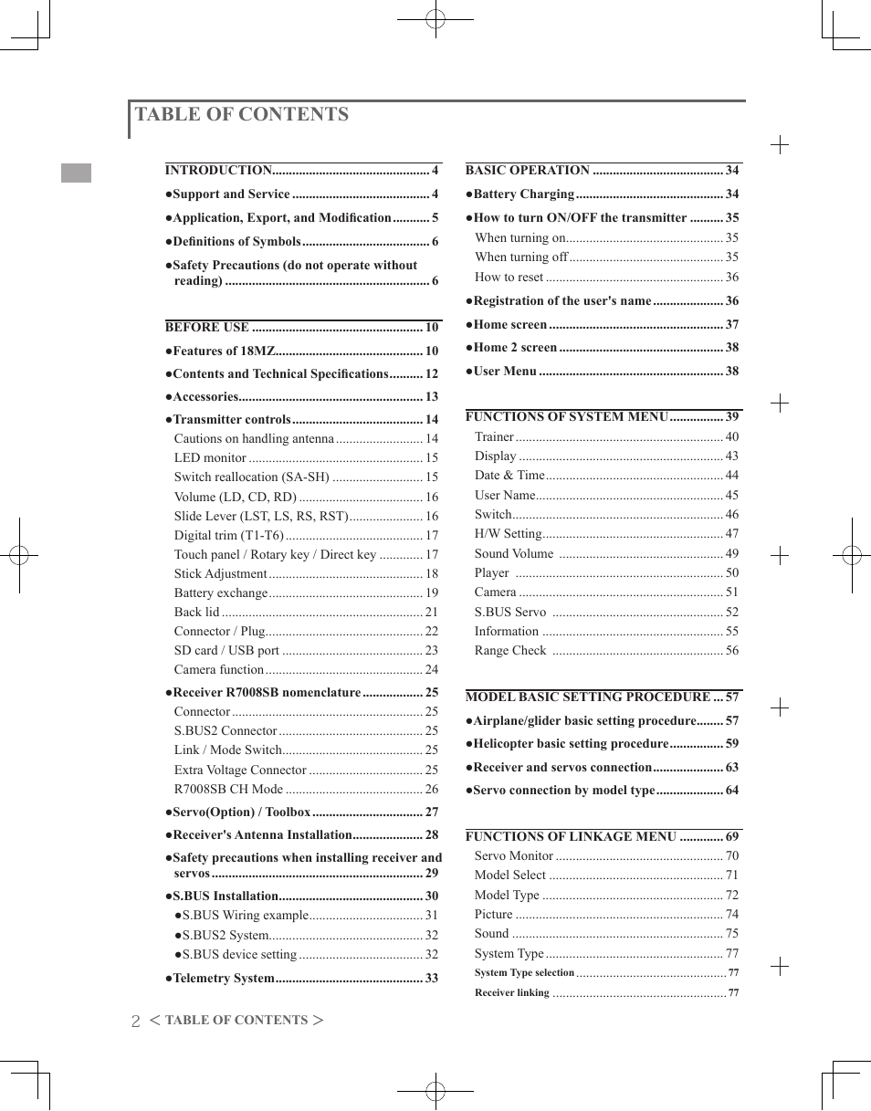 Futaba 18MZ 2.4GHz User Manual | Page 2 / 164