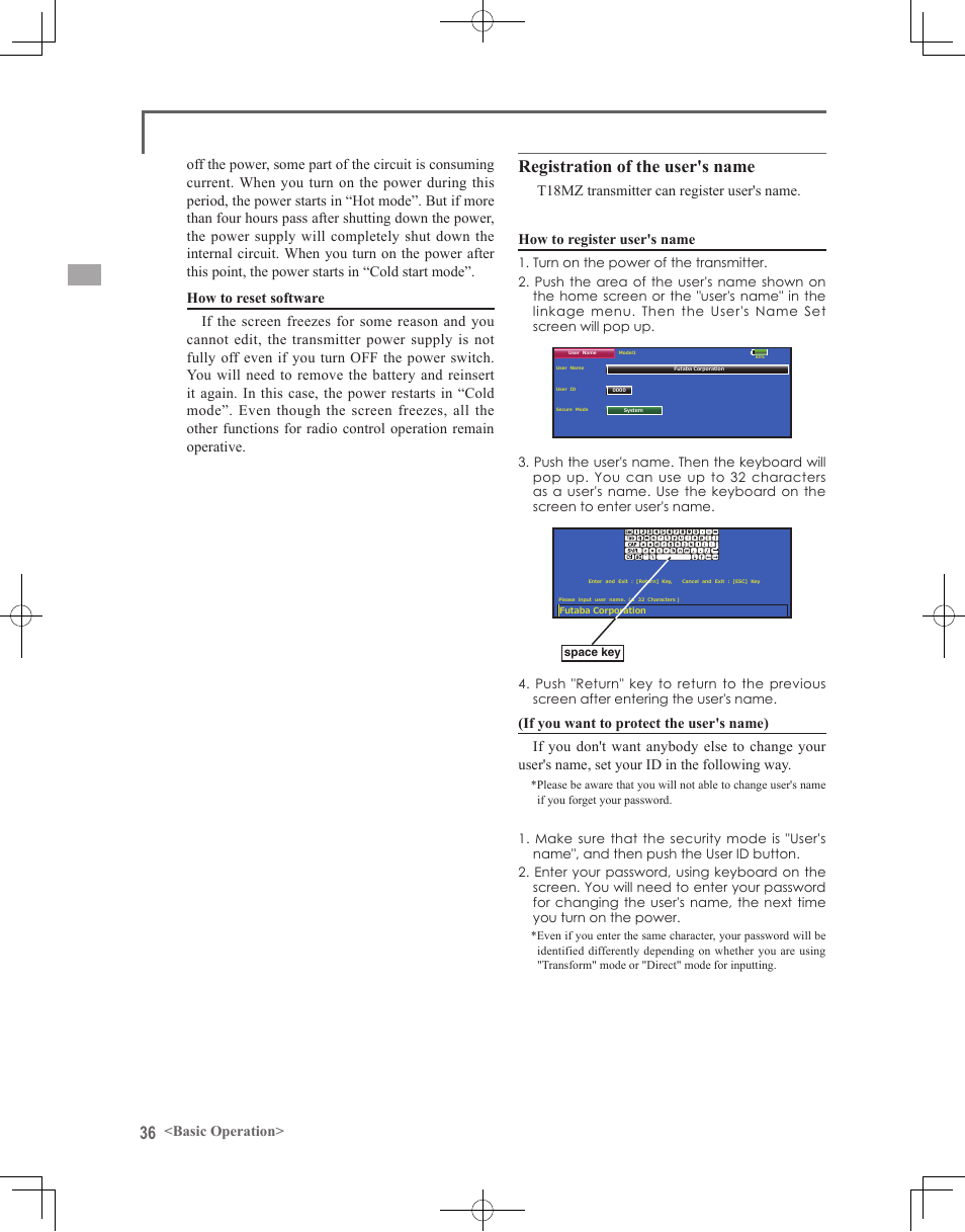 Registration of the user's name | Futaba 18MZ 2.4GHz User Manual | Page 36 / 164
