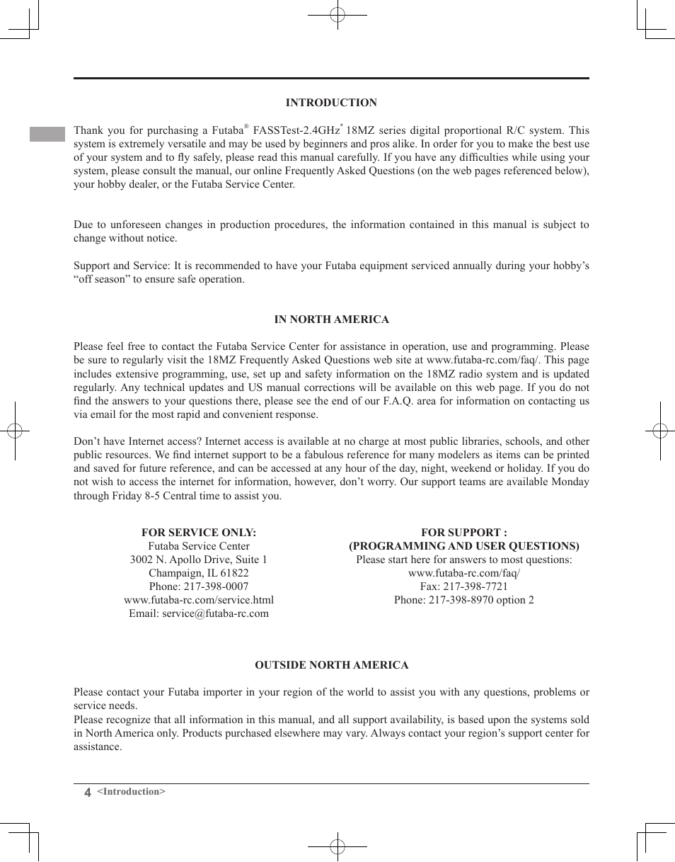 Futaba 18MZ 2.4GHz User Manual | Page 4 / 164