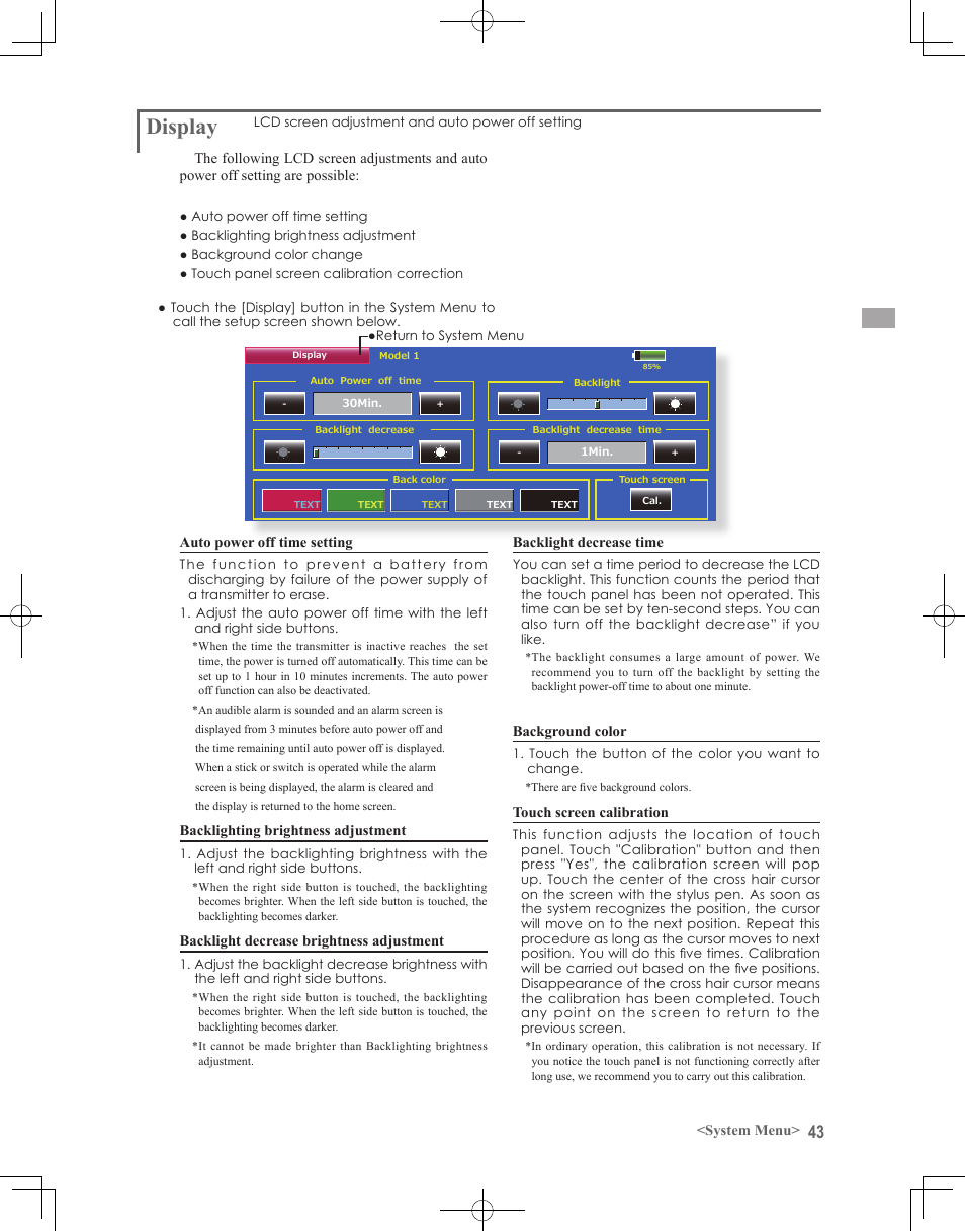 Display | Futaba 18MZ 2.4GHz User Manual | Page 43 / 164