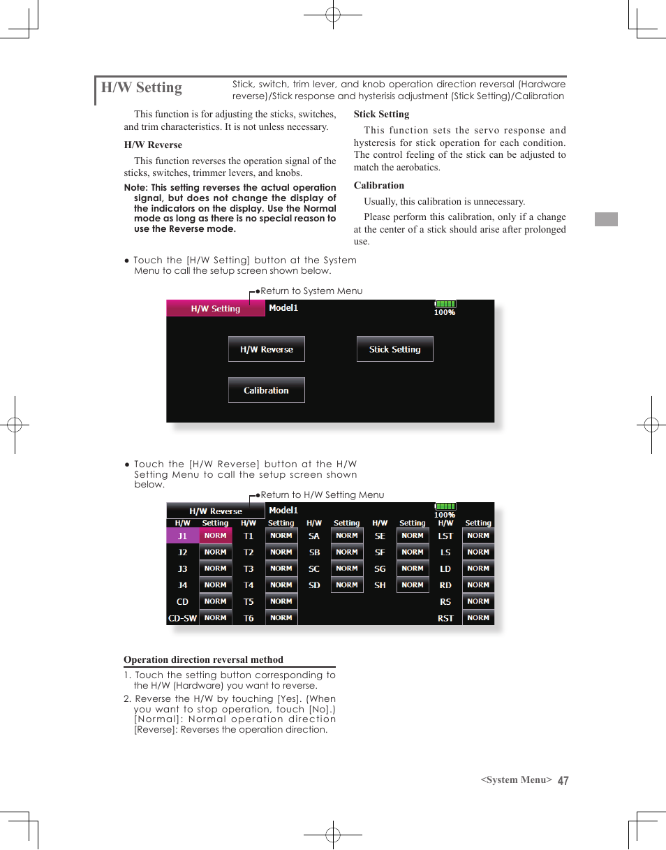 H/w setting | Futaba 18MZ 2.4GHz User Manual | Page 47 / 164