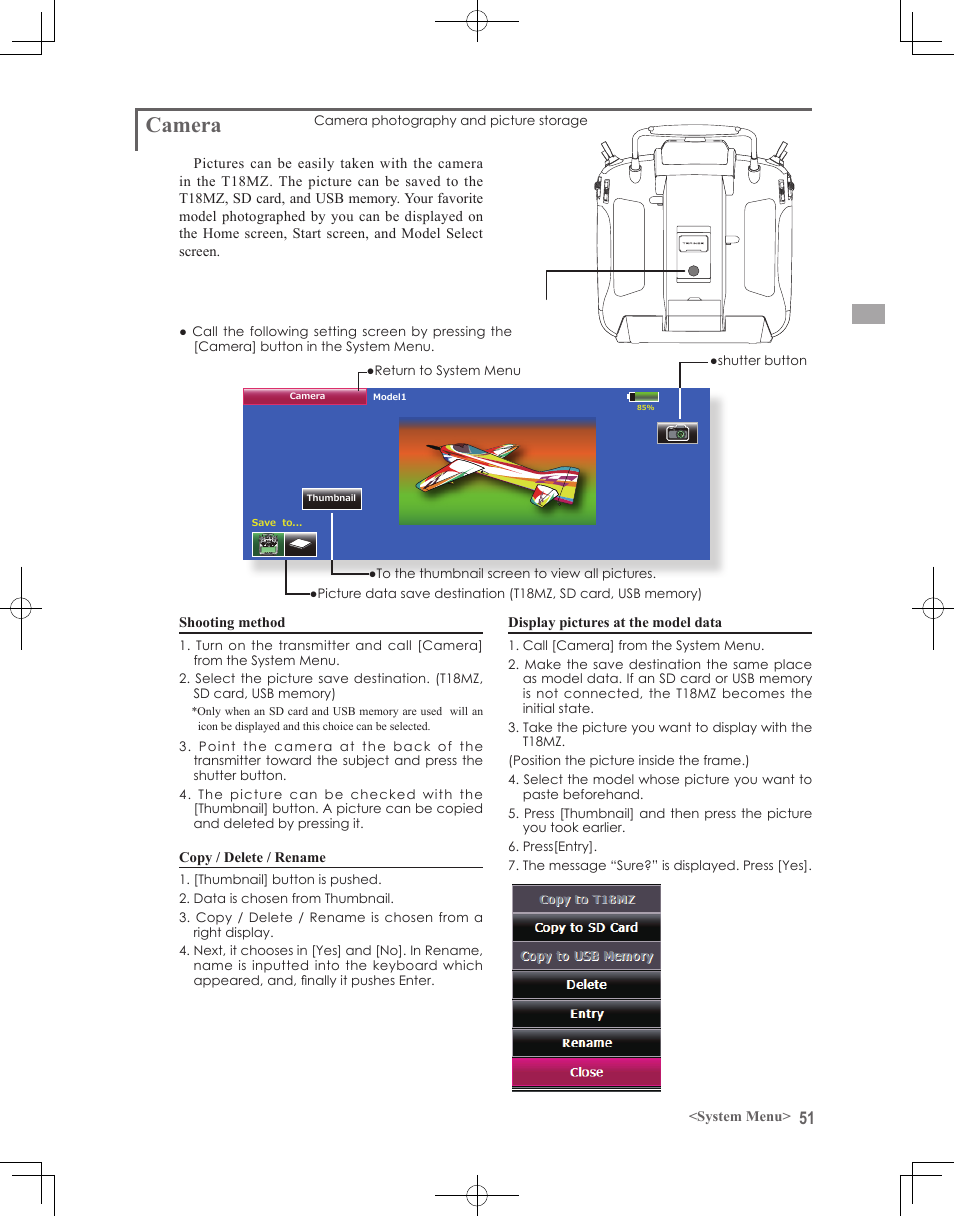 Camera | Futaba 18MZ 2.4GHz User Manual | Page 51 / 164