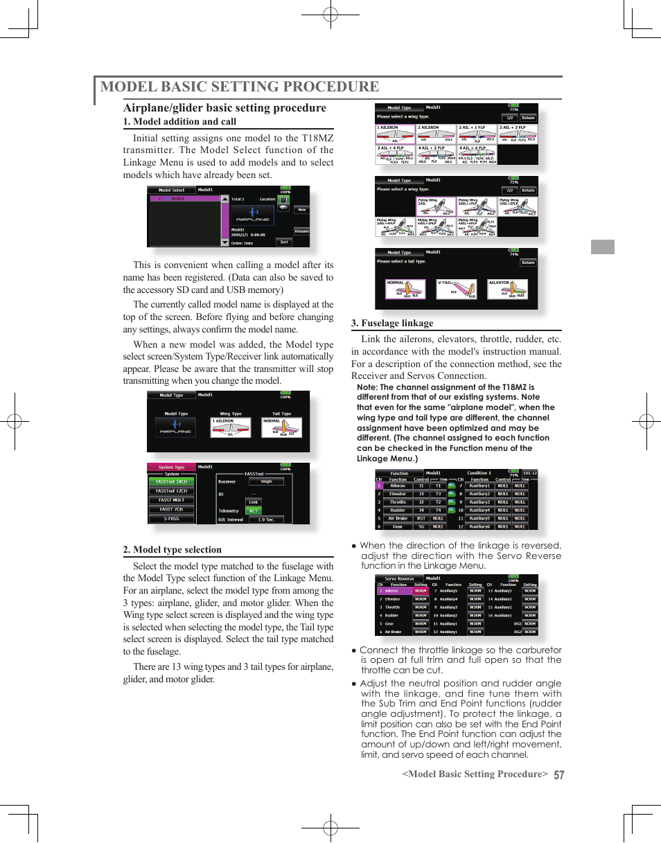 Model basic setting procedure | Futaba 18MZ 2.4GHz User Manual | Page 57 / 164