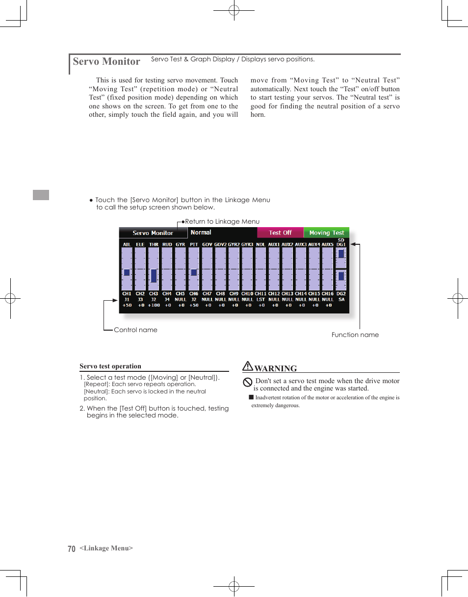 Servo monitor | Futaba 18MZ 2.4GHz User Manual | Page 70 / 164