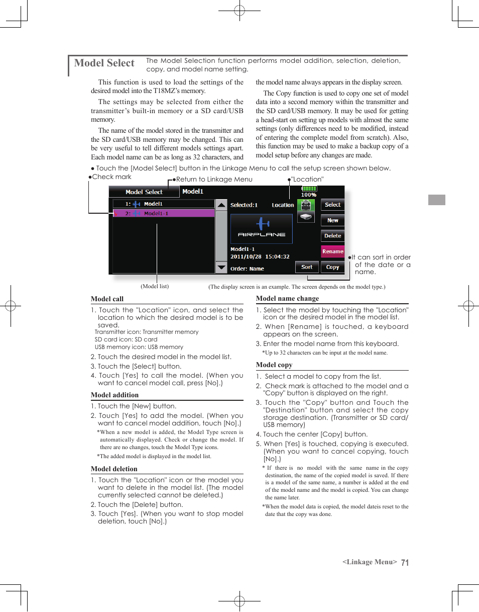 Model select | Futaba 18MZ 2.4GHz User Manual | Page 71 / 164