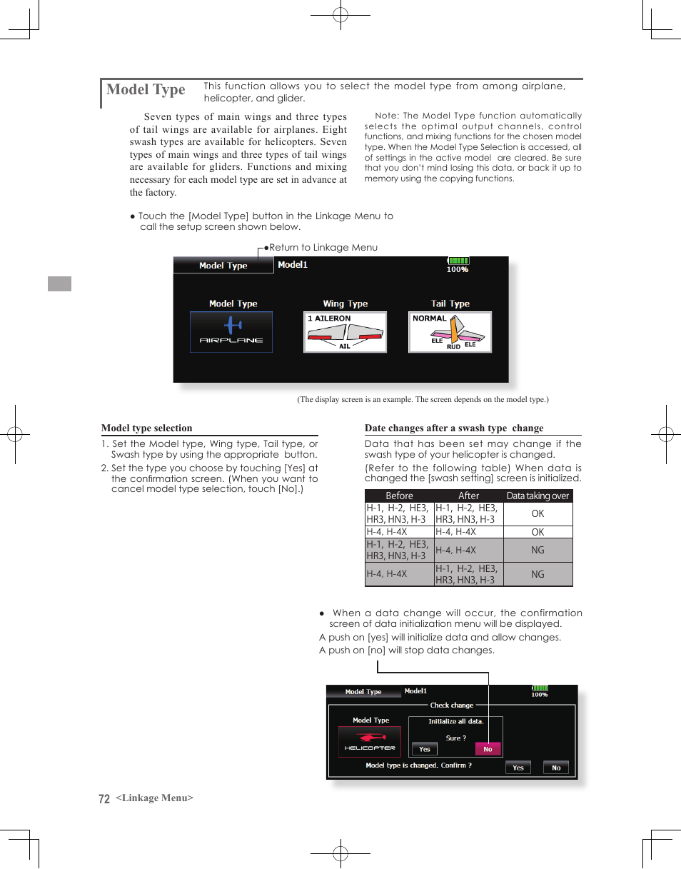 Model type | Futaba 18MZ 2.4GHz User Manual | Page 72 / 164