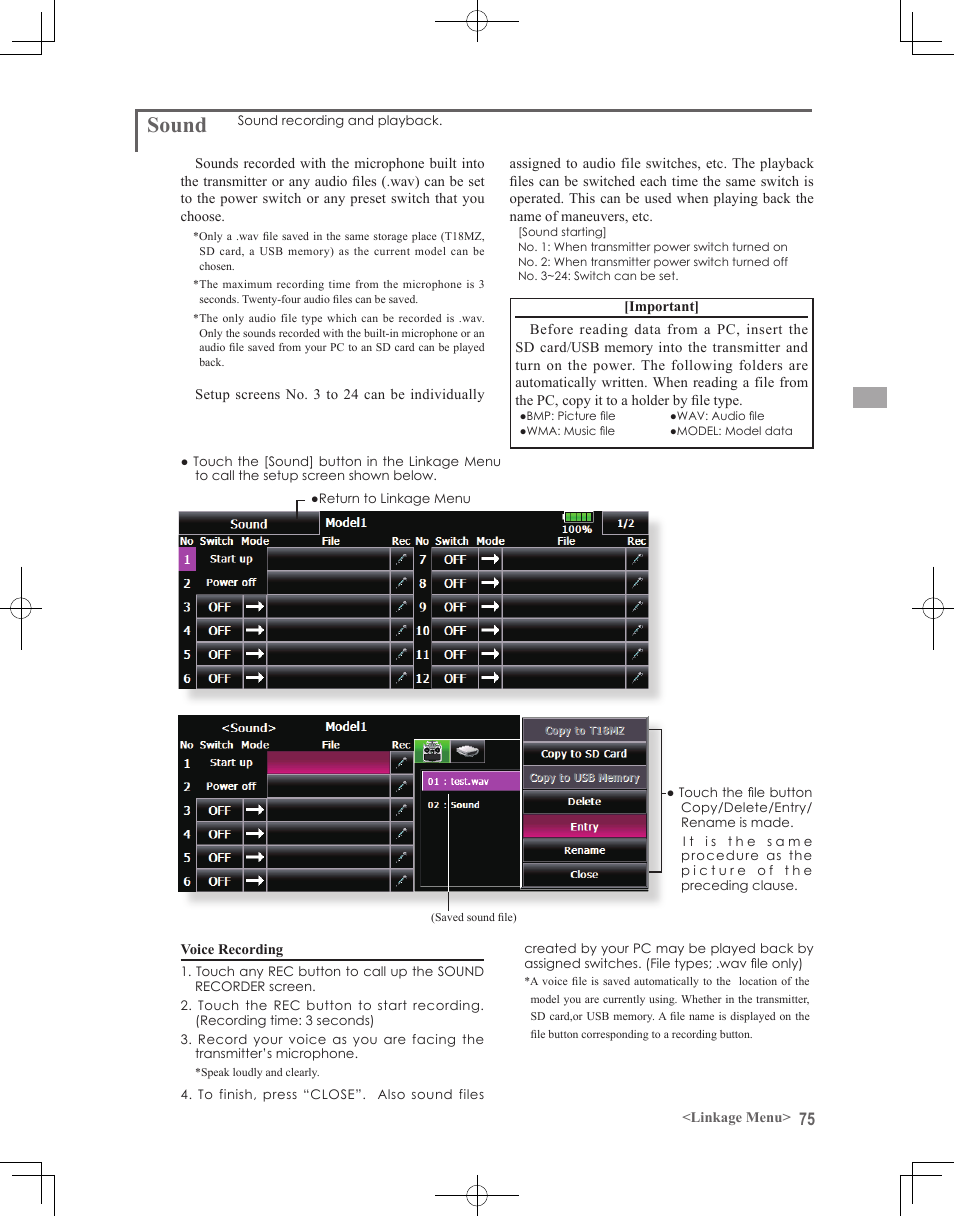 Sound | Futaba 18MZ 2.4GHz User Manual | Page 75 / 164