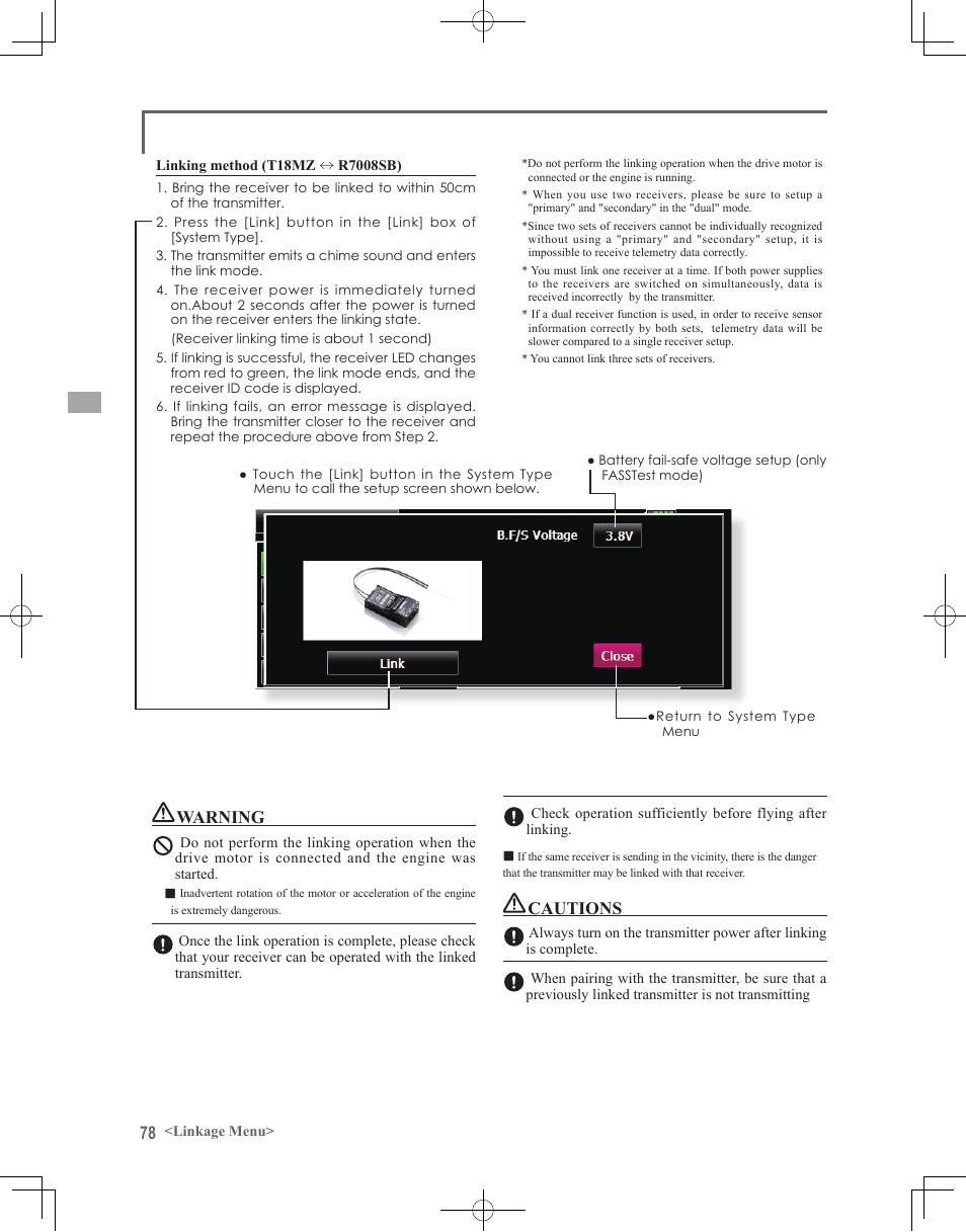 Warning, Cautions | Futaba 18MZ 2.4GHz User Manual | Page 78 / 164