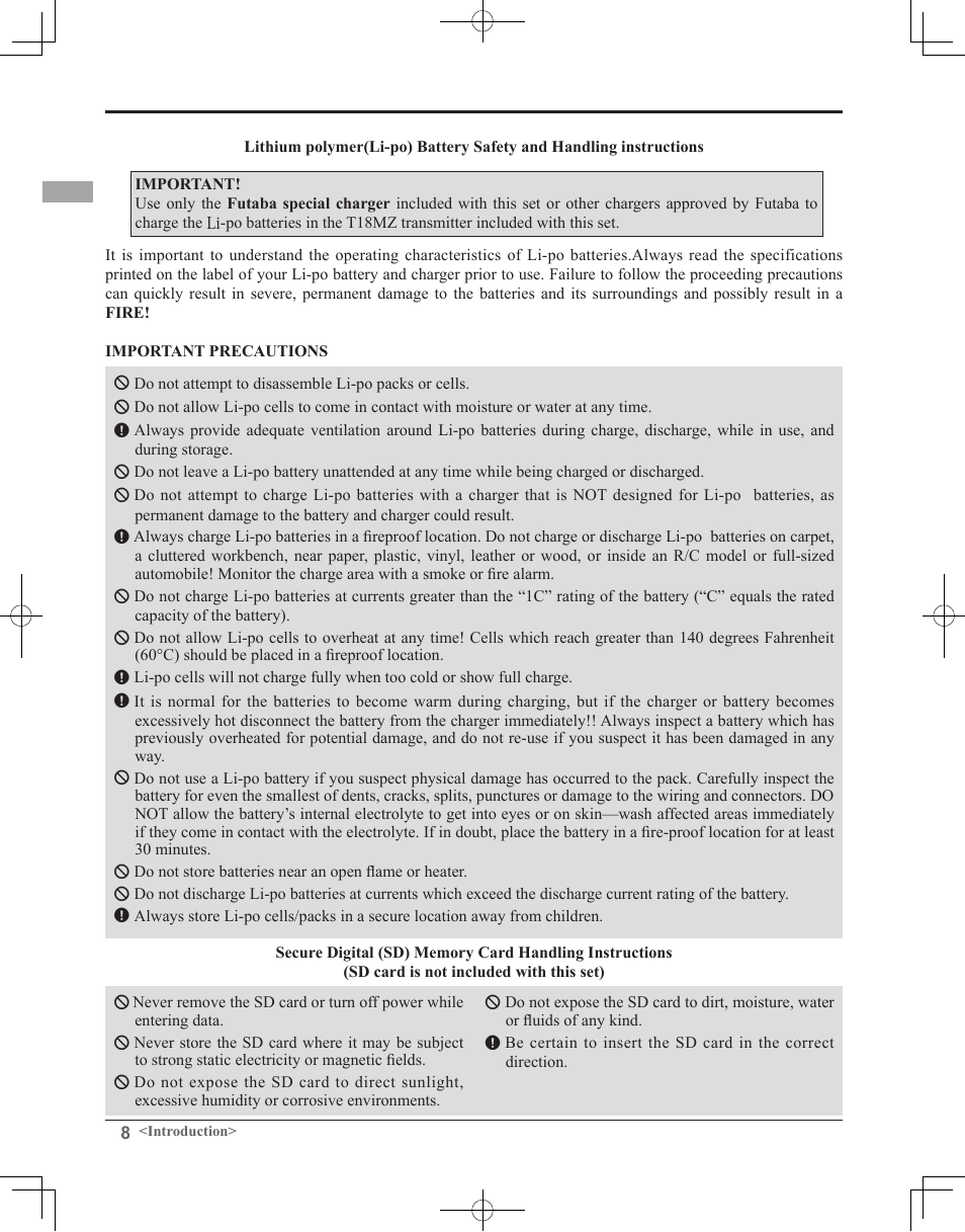 Futaba 18MZ 2.4GHz User Manual | Page 8 / 164