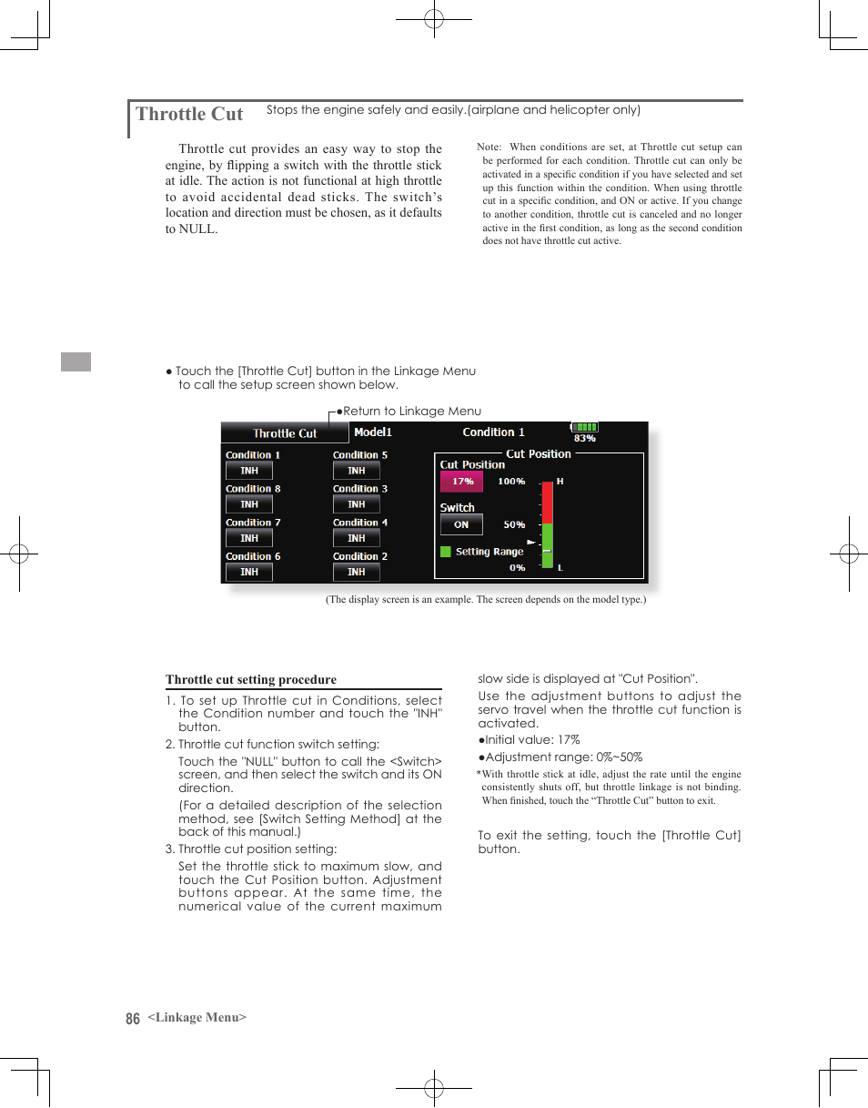 Throttle cut | Futaba 18MZ 2.4GHz User Manual | Page 86 / 164