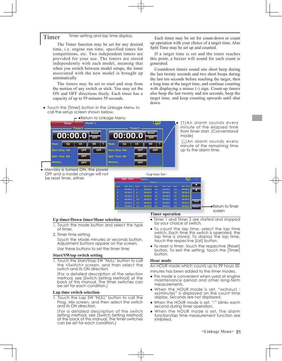 Timer | Futaba 18MZ 2.4GHz User Manual | Page 91 / 164