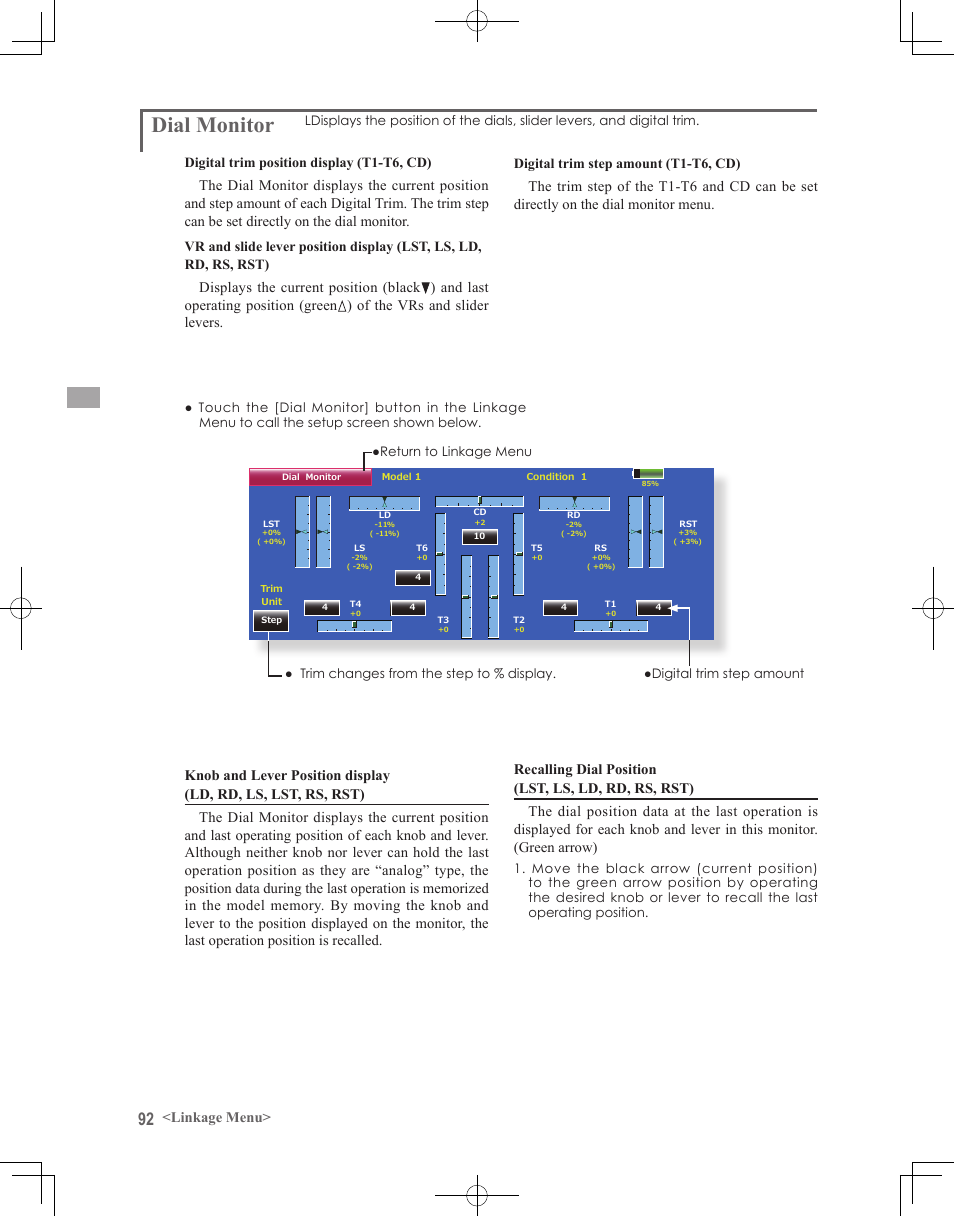 Dial monitor | Futaba 18MZ 2.4GHz User Manual | Page 92 / 164