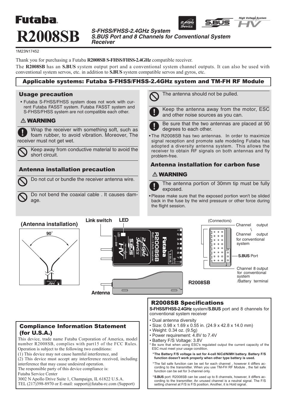 Futaba R2008SB User Manual | 2 pages