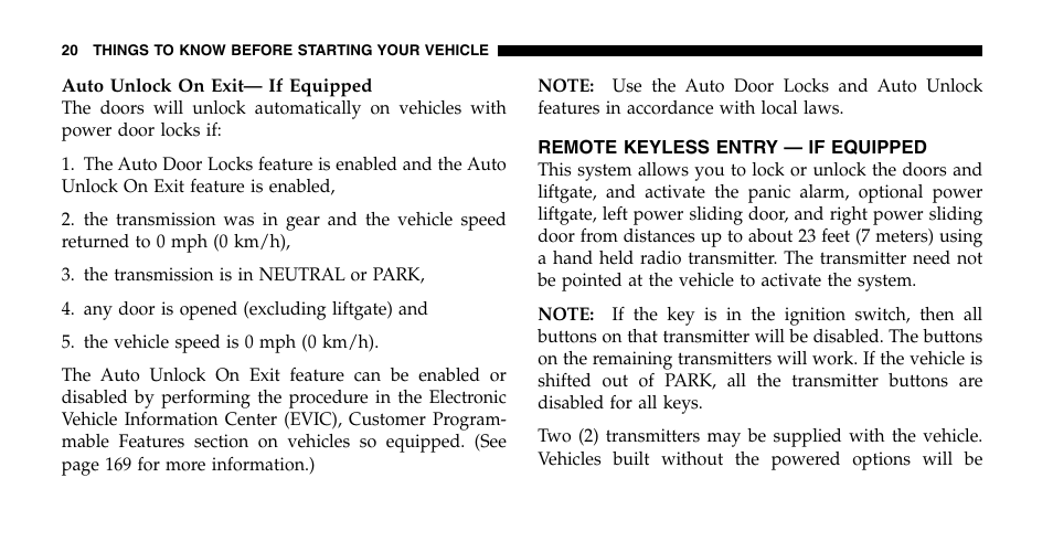 Chrysler 2006 Town and Country User Manual | Page 20 / 496