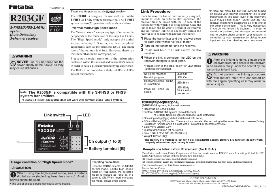 Futaba R203GF User Manual | 1 page